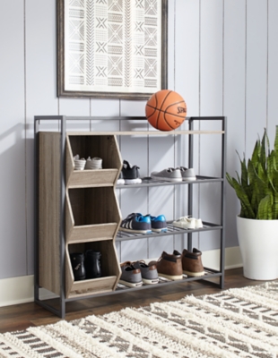 Maccenet Shoe Rack, Grayish Brown/Gunmetal