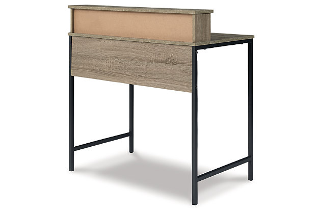 Despite its relatively modest scale, this home office desk is packed with potential. The desk with hutch offers plenty of space to work, create or play. Best of all, its modern aesthetic keeps the look open and airy.Made of engineered wood and metal | Light brown wood finish; gunmetal finish legs | Attached hutch for additional display space | Light weight and easy to assemble | Estimated Assembly Time: 30 Minutes
